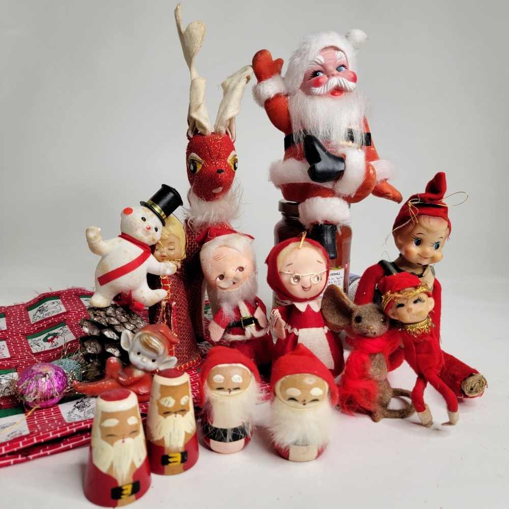 Vintage - Retro Christmas Decor Lot #3 - Red Kitschy Holiday Mid Century Santa
